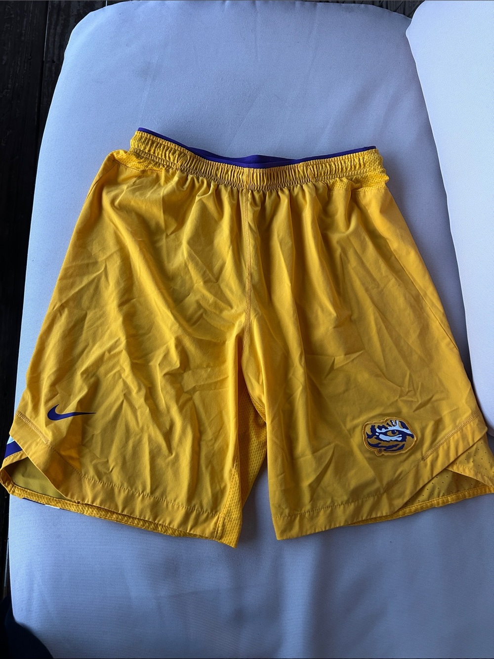 Nike Men’s Yellow LSU Athletic Shorts with Purple Accents